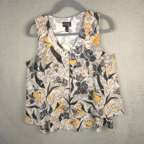 Attitudes by Renee Tank Top  Blouse Womens XL Yellow Brown V-Neck Lagenlook - Picture 3 of 15